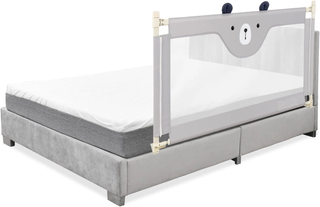 Barriera Letto per Bambini, Sponda di Sicurezza con Doppio Blocco di Sicurezza per Bambini, con Sollevamento Verticale, Lunghezza 145/174 cm, Grigio (145 cm, Stile 2)