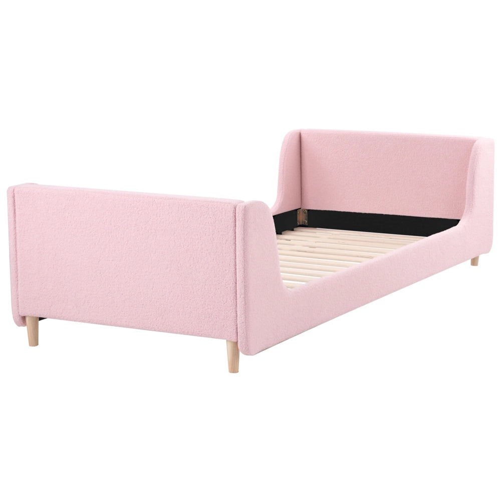 Letto singolo in bouclè rosa con base a doghe 90 x 200 cm Camera da letto Bambini Camera Moderna Tradizionale