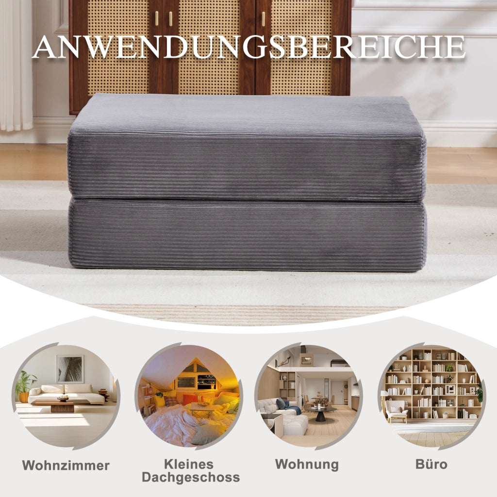 POUF Pieghevole 109x95x43 cm in Corduroy Grigio Scuro