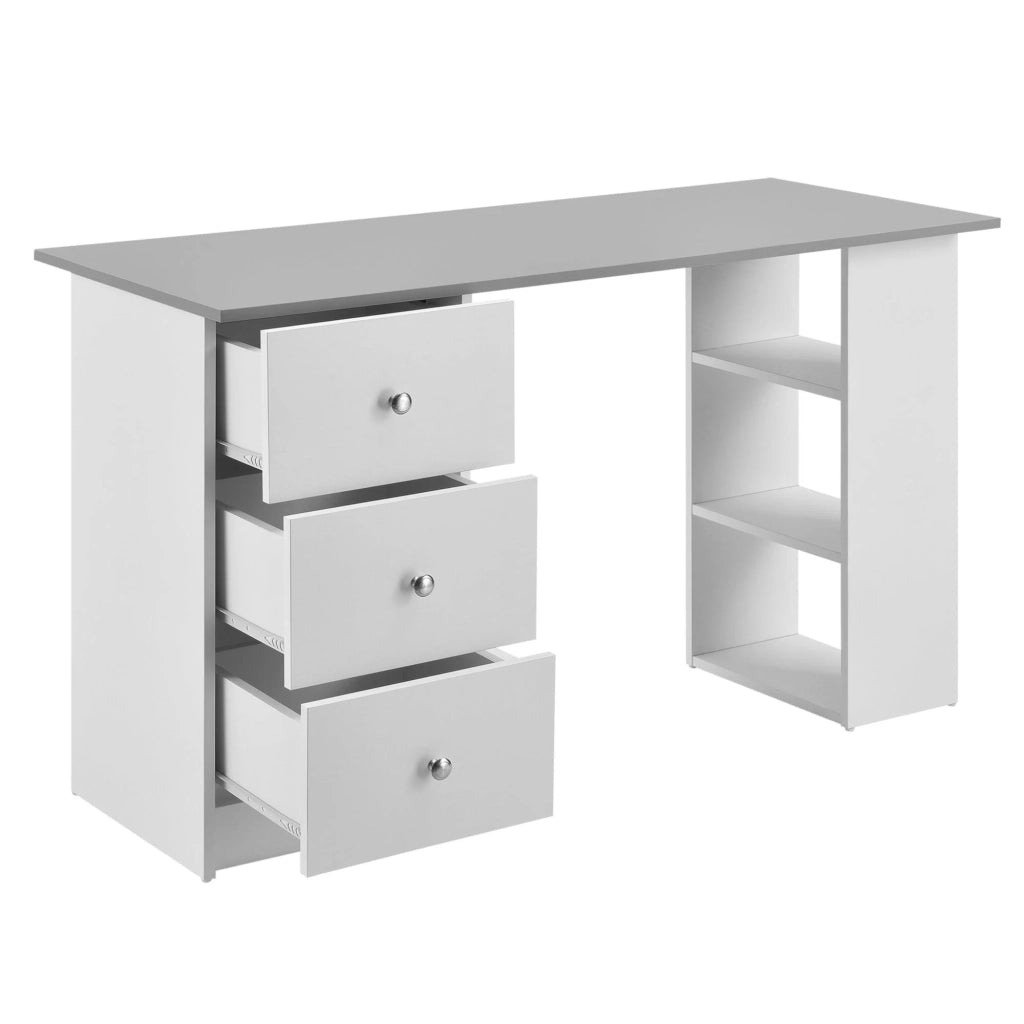Scrivania da ufficio postazione computer con 3 cassetti legno melaminico 120 cm bianco e grigio 03_0004710