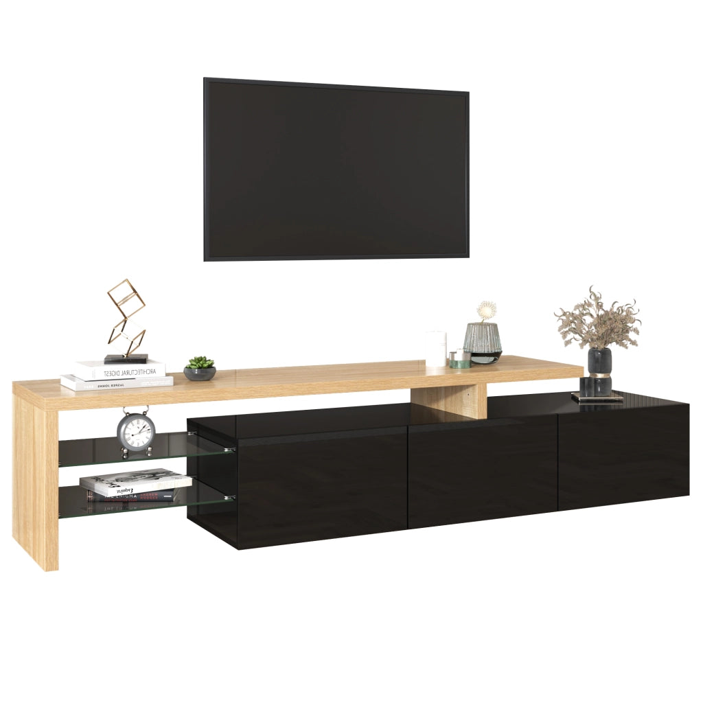 Mobile TV con 3 Ante; 2 Ripiani in Vetro e LED a 7 Colori con App; 197.5×39×42 cm