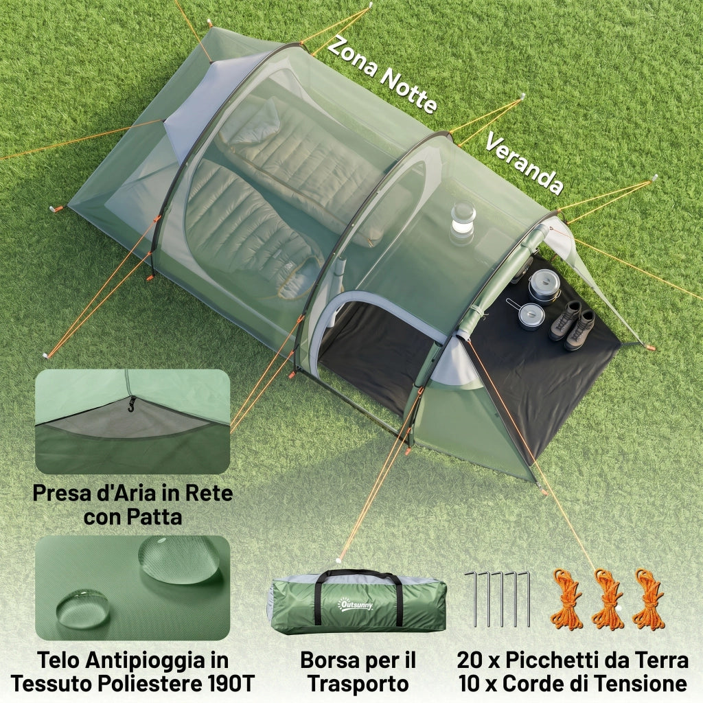 Tenda da Campeggio 4 Posti ¨C Zephmum ¨C Verde Scuro 426x206x15 cm