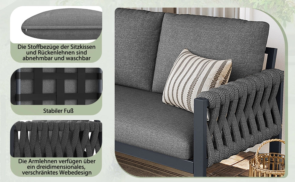 Set da giardino modulare - Zephmum- Per 5-6 persone, cuscini rimovibili, gambe regolabili, grigio