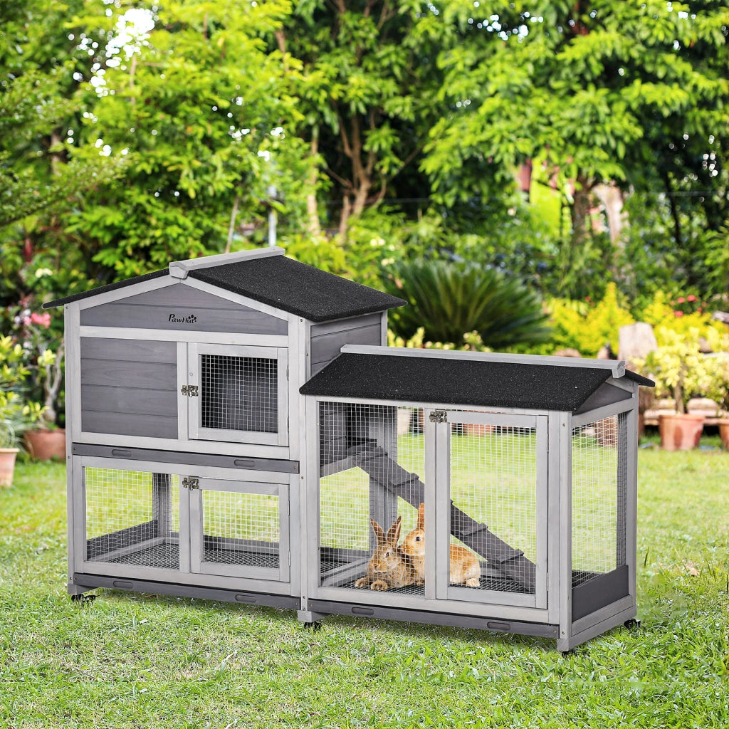 Gabbia per conigli a 2 piani con ruote ¨C zephmum ¨C 157,4x53x99,5 cm grigio
