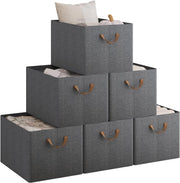 Set di 6 Scatole Portaoggetti Pieghevoli, Contenitori in Tessuto con Manici, per Vestiti e Giocattoli, Grigio, 47x35x30cm