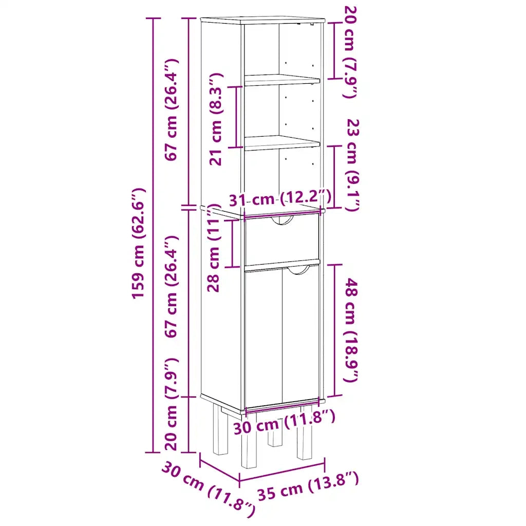 vidaXL Mobile da Bagno OTTA 35x30x159 cm in Legno Massello di Pino