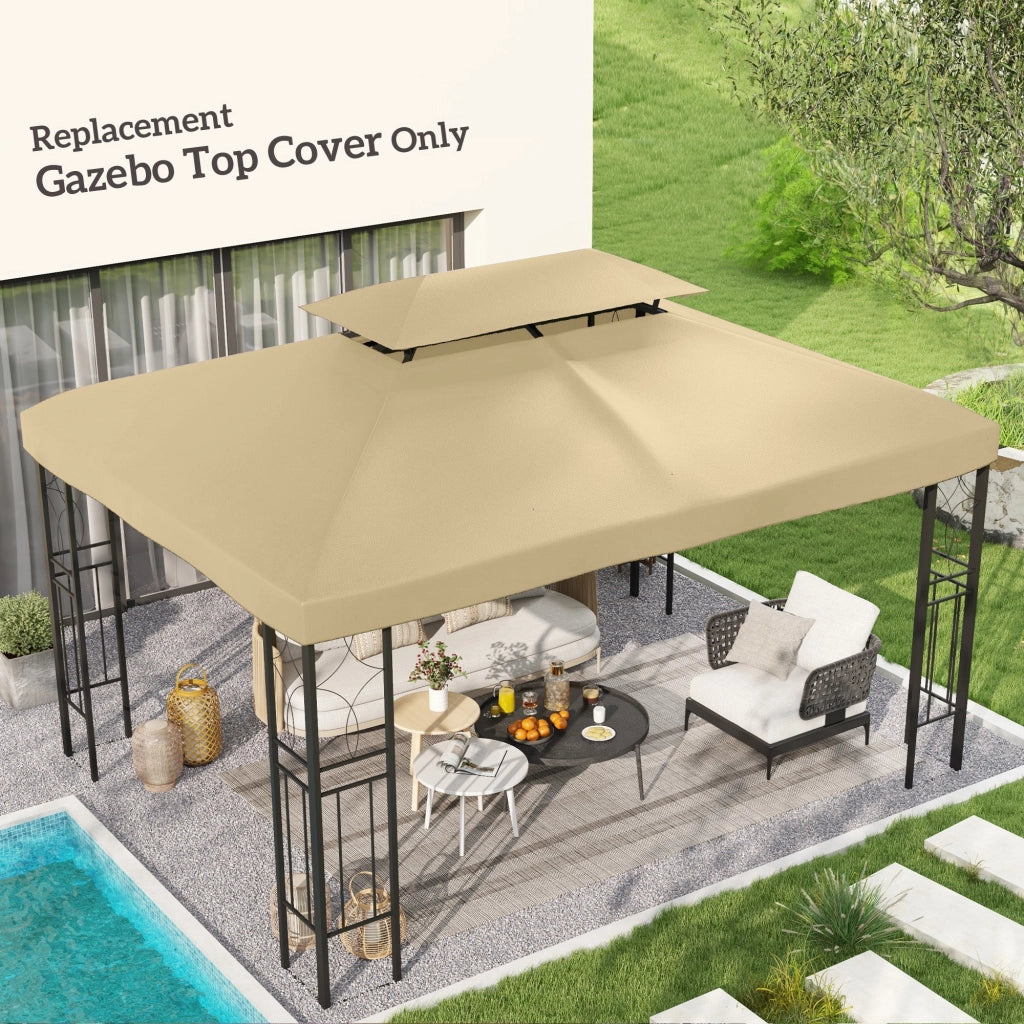 Tetto di Ricambio per Gazebo da Giardino a 2 Livelli 400x300 cm in Poliestere Anti UV Crema