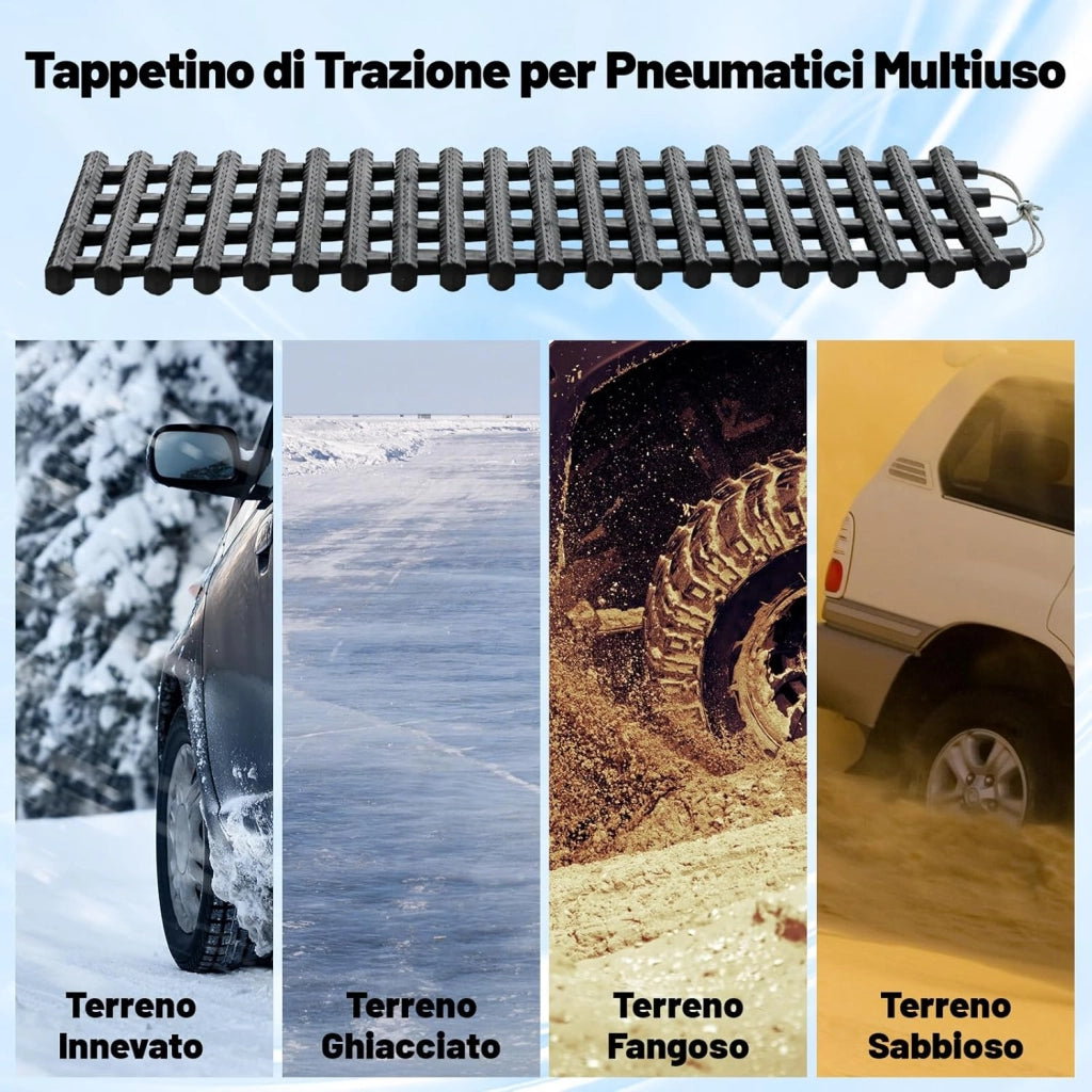 Set di 2 Tappetini Antisdrucciolevoli per Pneumatici, Tappetino di Recupero TPR Portatile, Aiuto di Trazione d'emergenza per Neve, Ghiaccio, Fango, Sabbia, Con Borsa (82 x 21 x 2,8 cm)