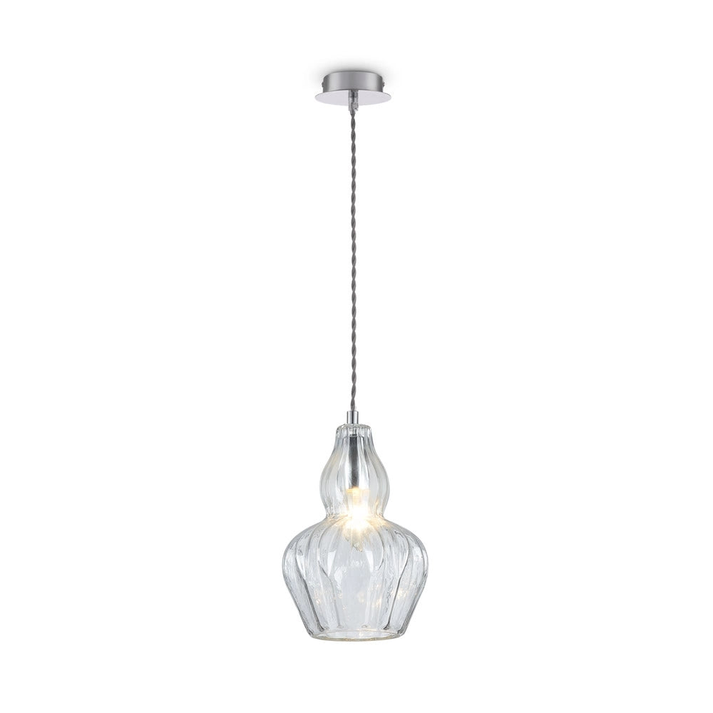 Sospensione Contemporanea Eustoma Metallo Nichel 1 Luce Diffusore Vetro Trasp.