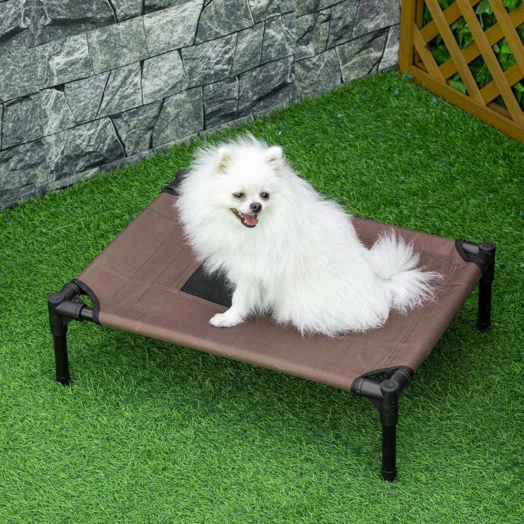 Lettino per Cani Rialzato con Seduta Traspirante 61x46x18 cm in Acciaio e Tessuto Nero e Caffè