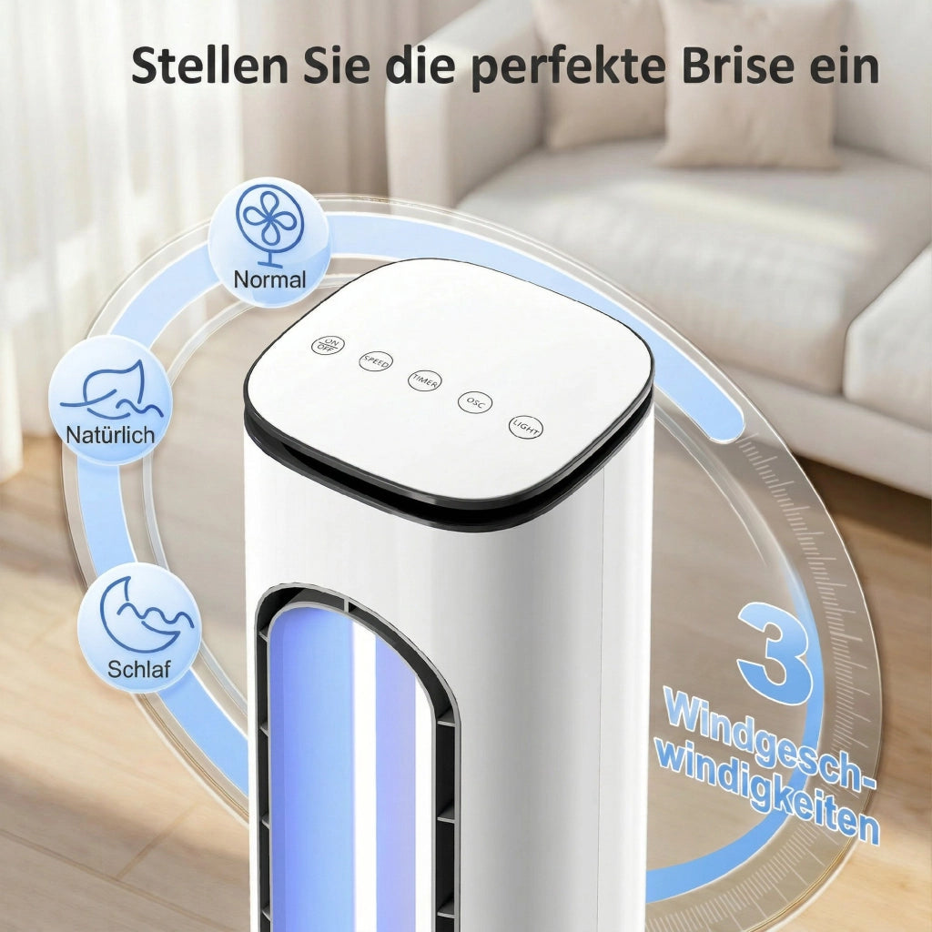 Ventilatore da camera da letto ¨C zephmum ¨C bianco, LED, 3 velocit¨¤, timer 15h