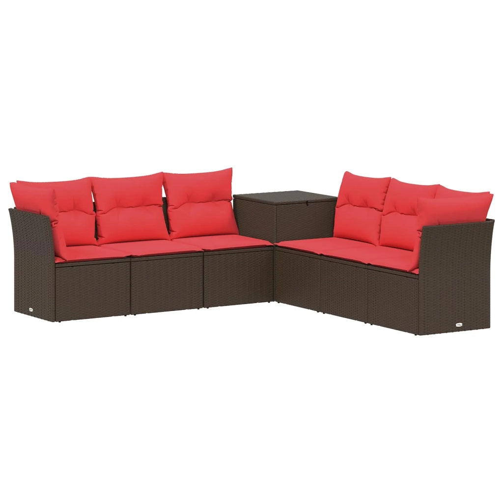 Set di divani 7 pcs Marrone e Rosso Rattan sintetico e Acciaio 3448761