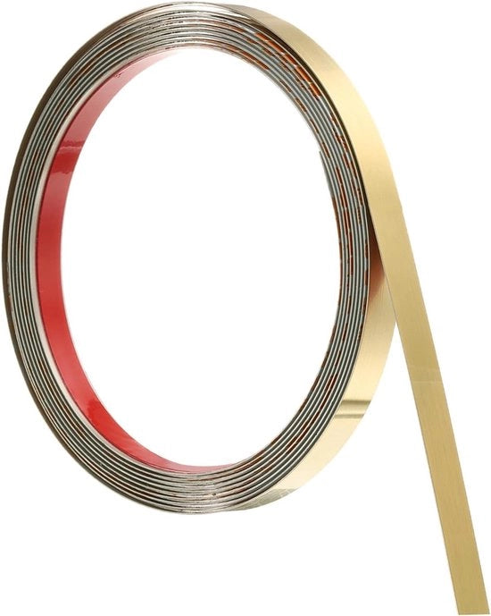 Decorazioni per parete in adesivo self-adesivo, finitura in acciaio inossidabile, 3,05 m x 10 mm, adesivo self-adesivo, per parete, soffitto, camino, cornice di specchio, finitura a sbalzo dorata.
