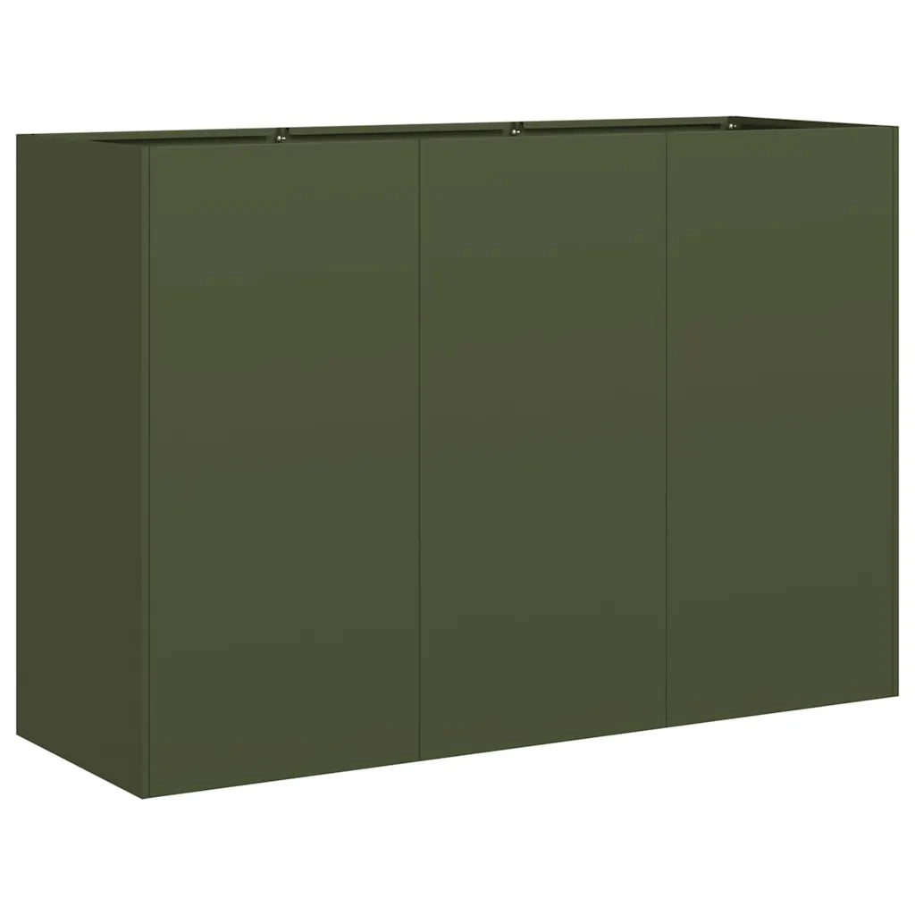 Fioriera decorativa a fondo aperto per giardino 120 x 40 x 80 cm realizzata in acciaio laminato a freddo verde oliva 02_0051507