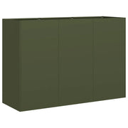 Fioriera decorativa a fondo aperto per giardino 120 x 40 x 80 cm realizzata in acciaio laminato a freddo verde oliva 02_0051507