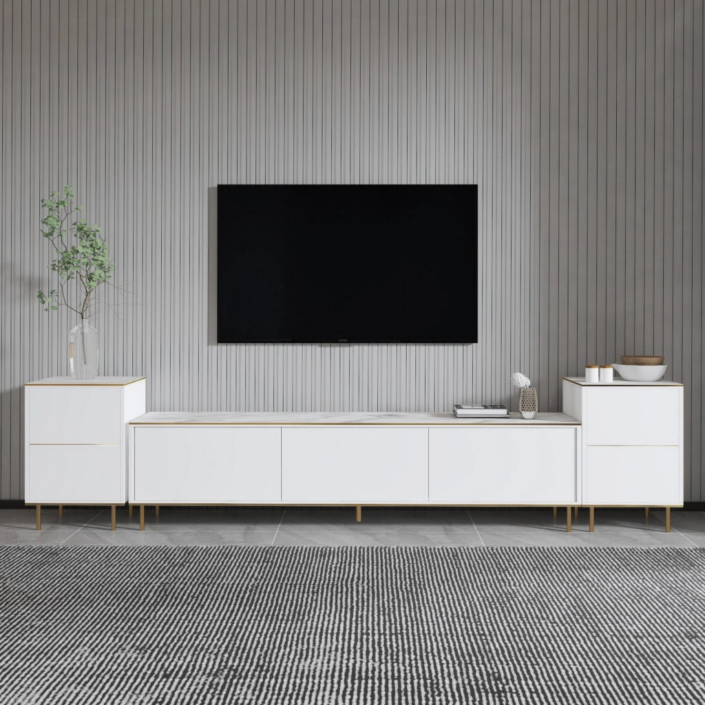 Cortin, Mobile Porta tv 2 Ripiani, 260x35x45h cm Bianco