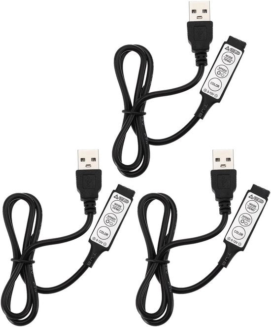 Controller per Striscia LED a LED RGB - 5V - Compatibile con Cavo di Interruzione per Lampade a LED - Regolabile a Distanza - Nero - Pacchetto da 3 Unità
