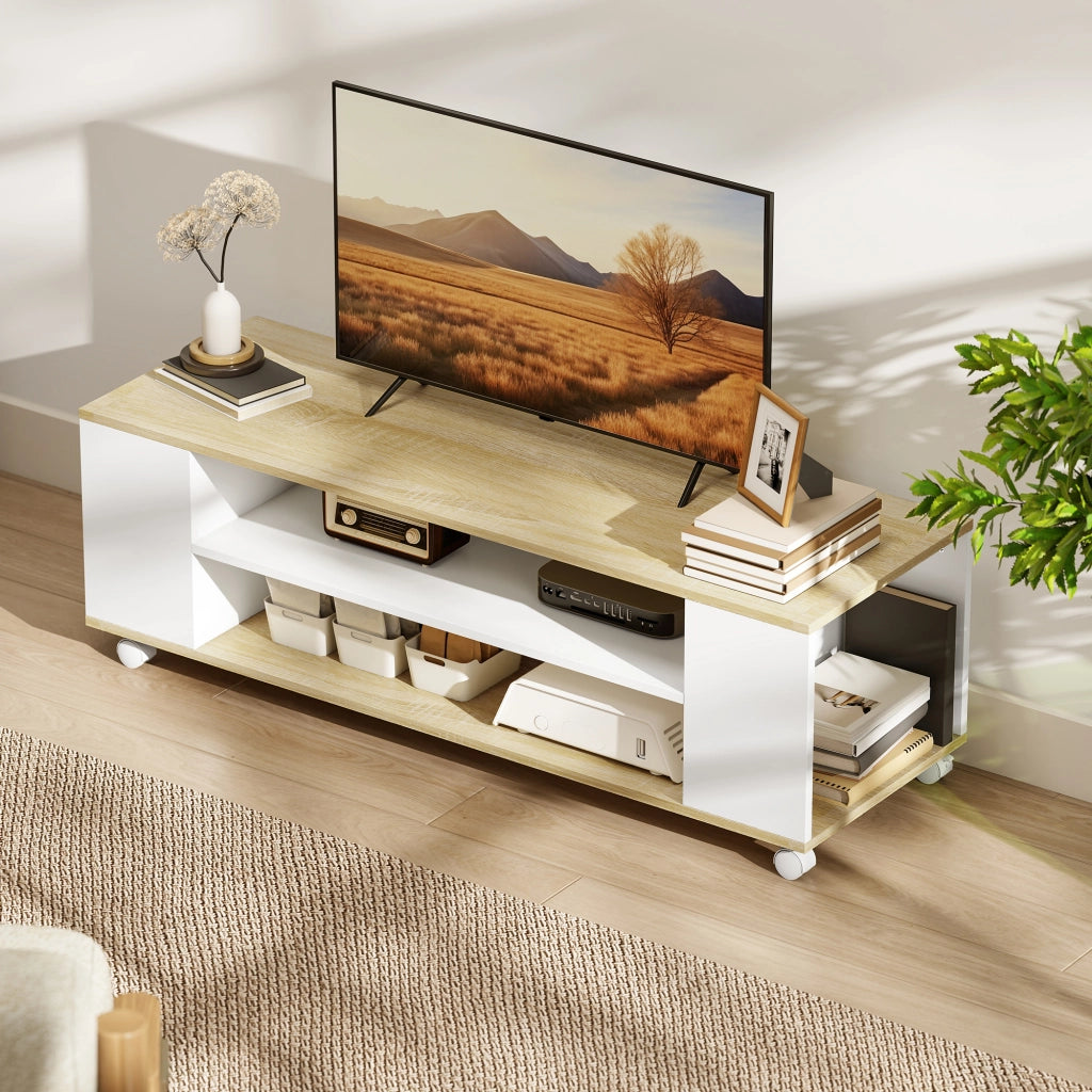 Mobile TV con ruote 120 cm ¨C zephmum ¨C bianco e naturale