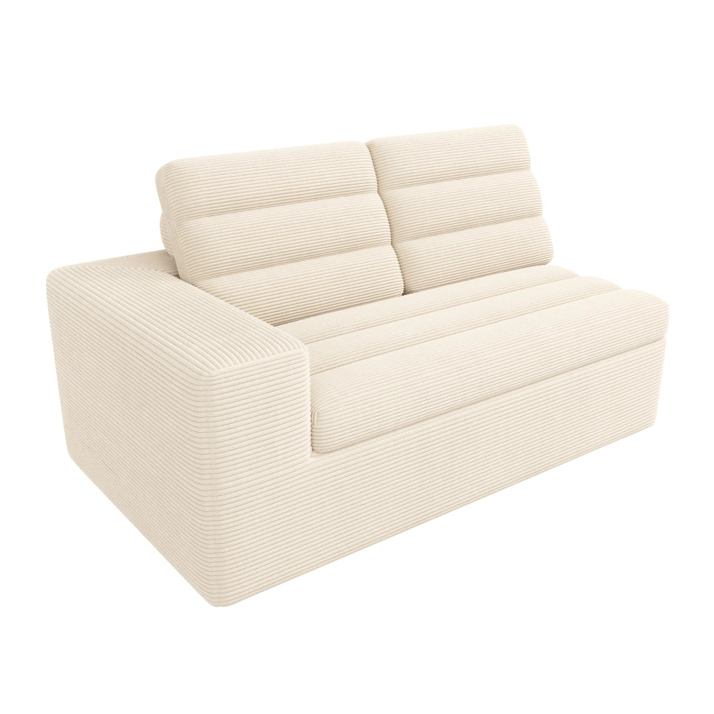 Divano angolare modulare a L senza telaio con sedute componibili in velluto a coste beige 253 × 161 × 89 cm