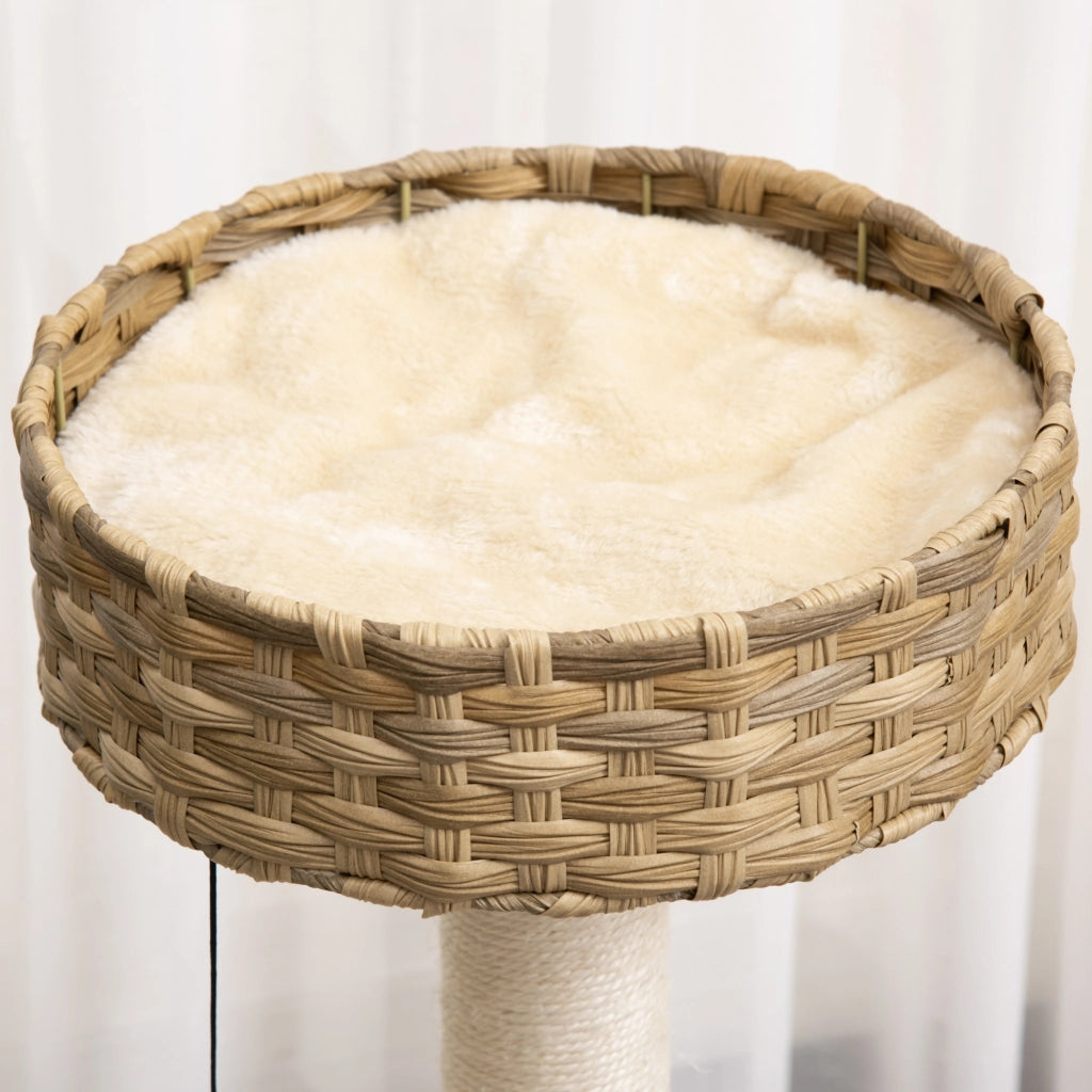 TIRAGRAFFI per gatti con cuccia in rattan PE, 55x47x95 cm, naturale