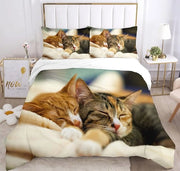 Set di coperte per letto 3D con gatto carino, tessuto per letto singolo e matrimoniale (220 x 240 cm)