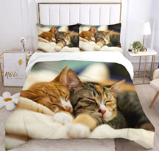 Set di coperte per letto 3D con gatto carino, tessuto per letto singolo e matrimoniale (220 x 240 cm)