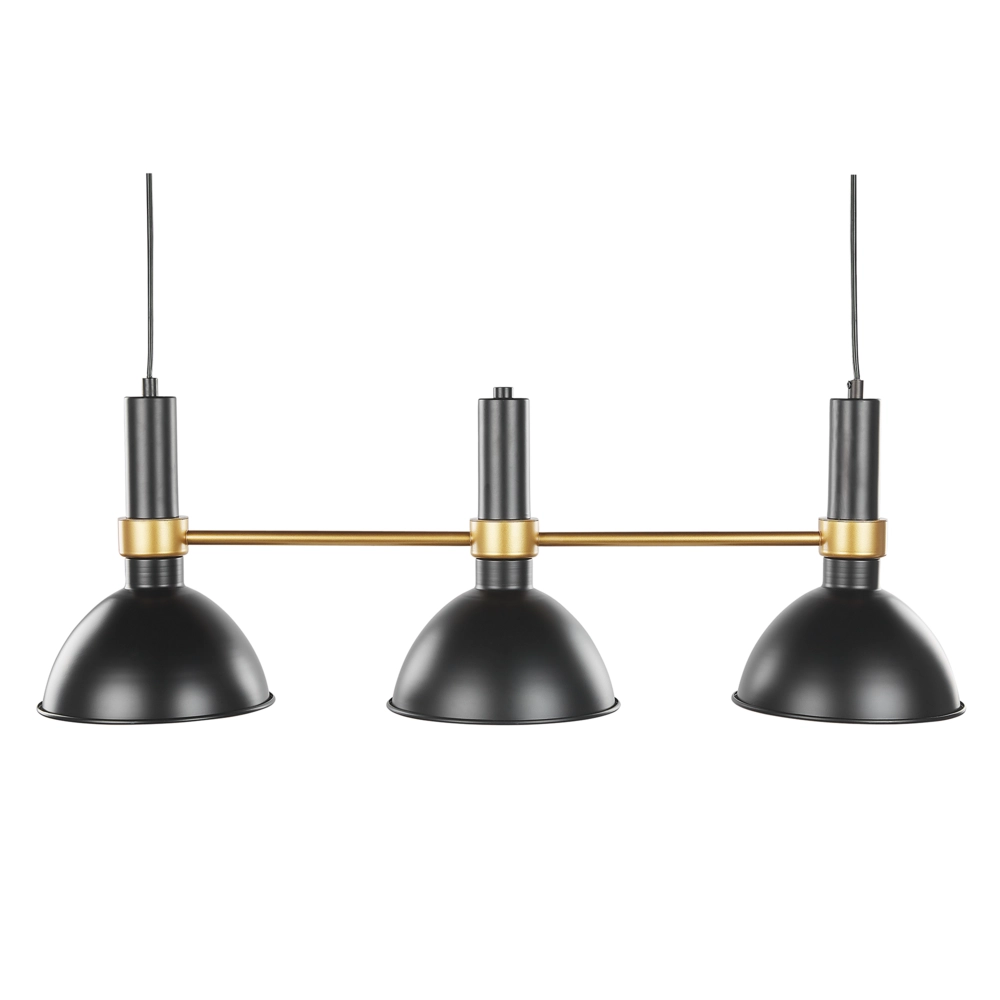 Lampada a sospensione in metallo Nero dorato da 107 cm a 3 luci con paralumi rotondi dal design tradizionale retrò Sala da pranzo Soggiorno