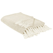 Copriletto in cotone beige chiaro 200 x 220 cm con frange Soggiorno Camera da letto Tessili