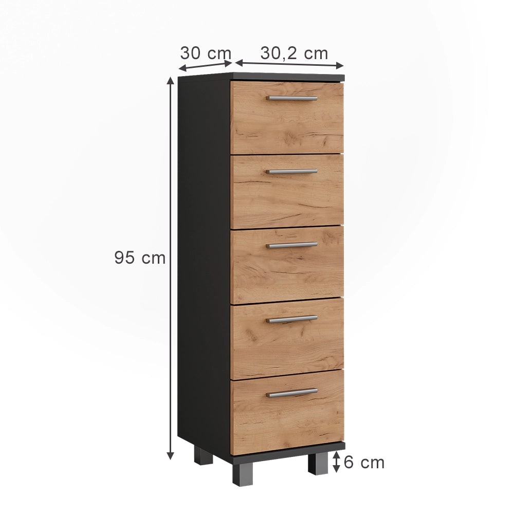 Vicco Mobile midi Antracite/quercia dorata 30.2 x 95 cm