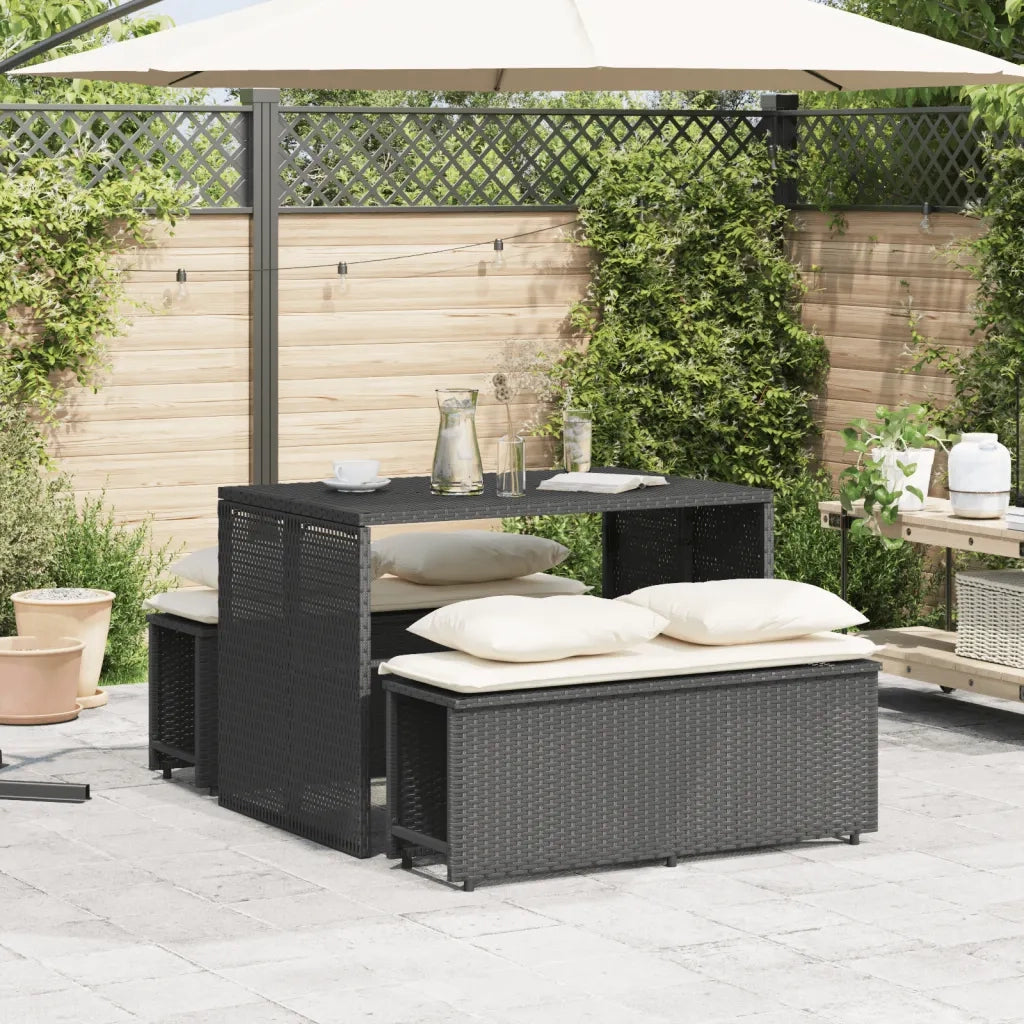 vidaXL Set da Pranzo da Giardino 3 pz con Cuscini Nero in Polyrattan