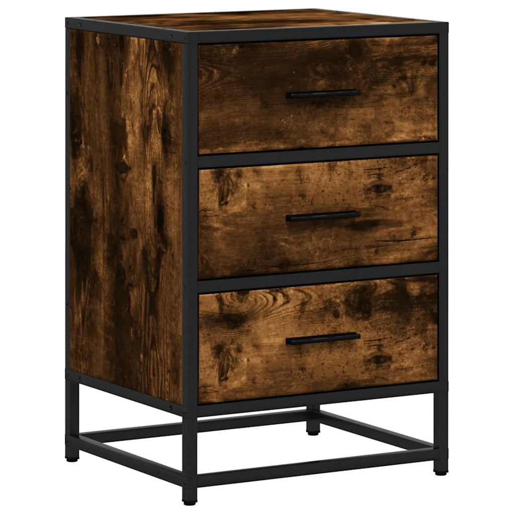Comodino | Armadio da Notte | Mobiletto da notte Rovere Fumo 40x34,5x60 cm Legno Multistrato e Metallo