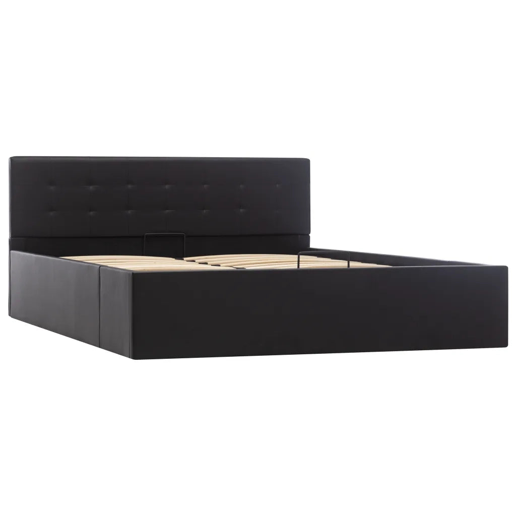 Letto matrimoniale | Letto per adulti | Giroletto con Contenitore Idraulico Nero Similpelle 140x200cm