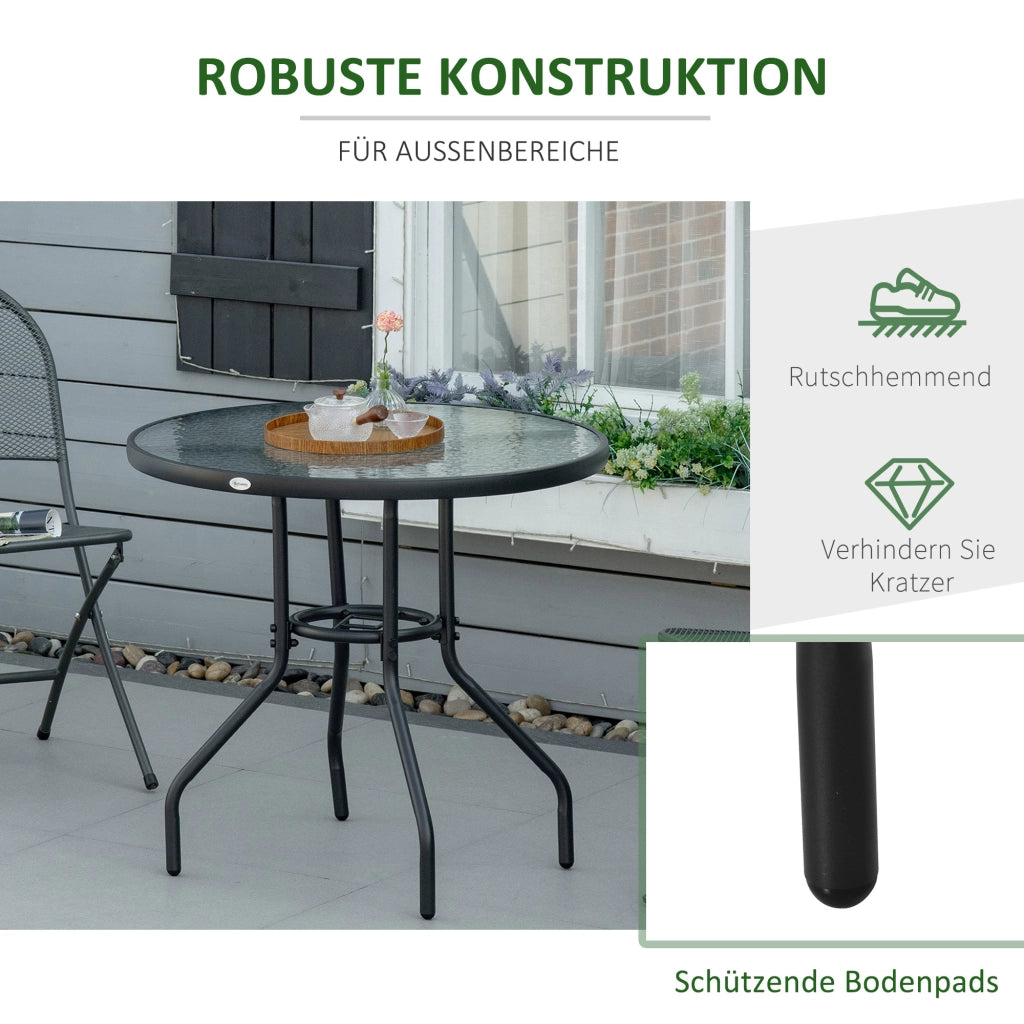 Tavolo da giardino con piano in vetro temperato ¨C zephmum ¨C nero, metallo, ?80x72 cm