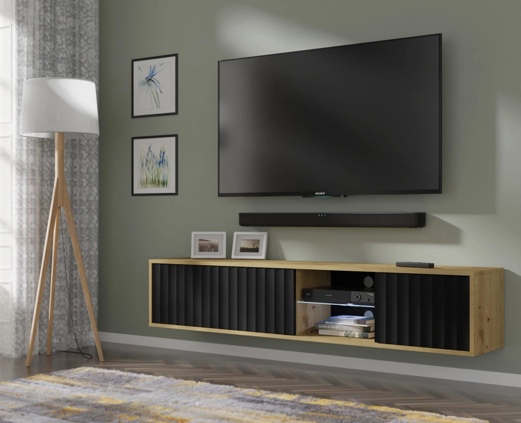 MOBILE VINA PORTA TV 156 ROVERE ARTIGIANALE NERO OPACO