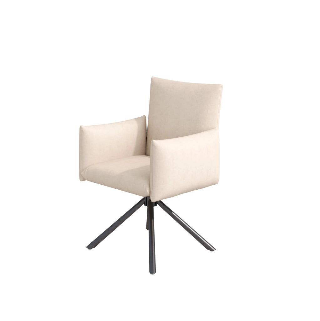 Set di 6 sedie girevoli in velluto beige con braccioli
