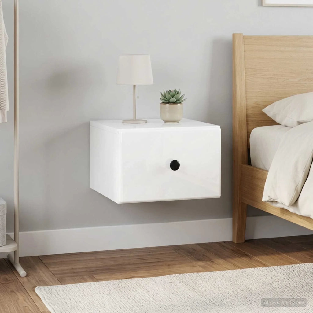 Mobiletto da notte a muro 2 pcs Bianco Lucido 34,5 x 33 x 20 cm 899114