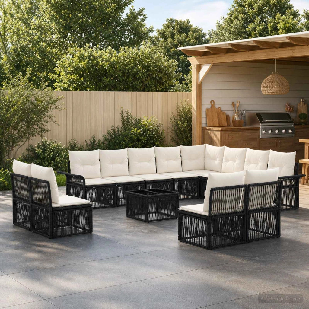 Set Divano da Giardino 13 pz Nero polyrattan 3434989