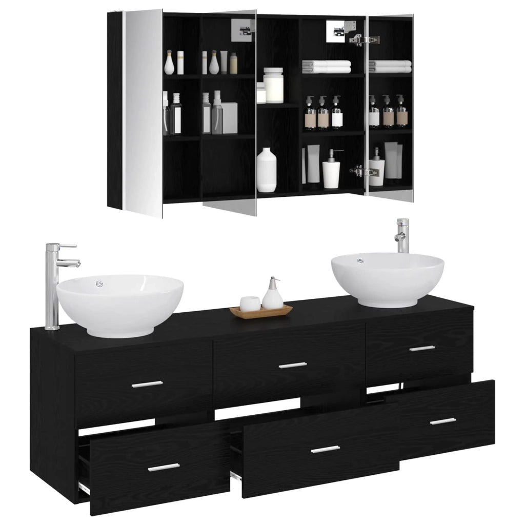 Set di mobili per il bagno 4 pcs Rovere Nero 3406944