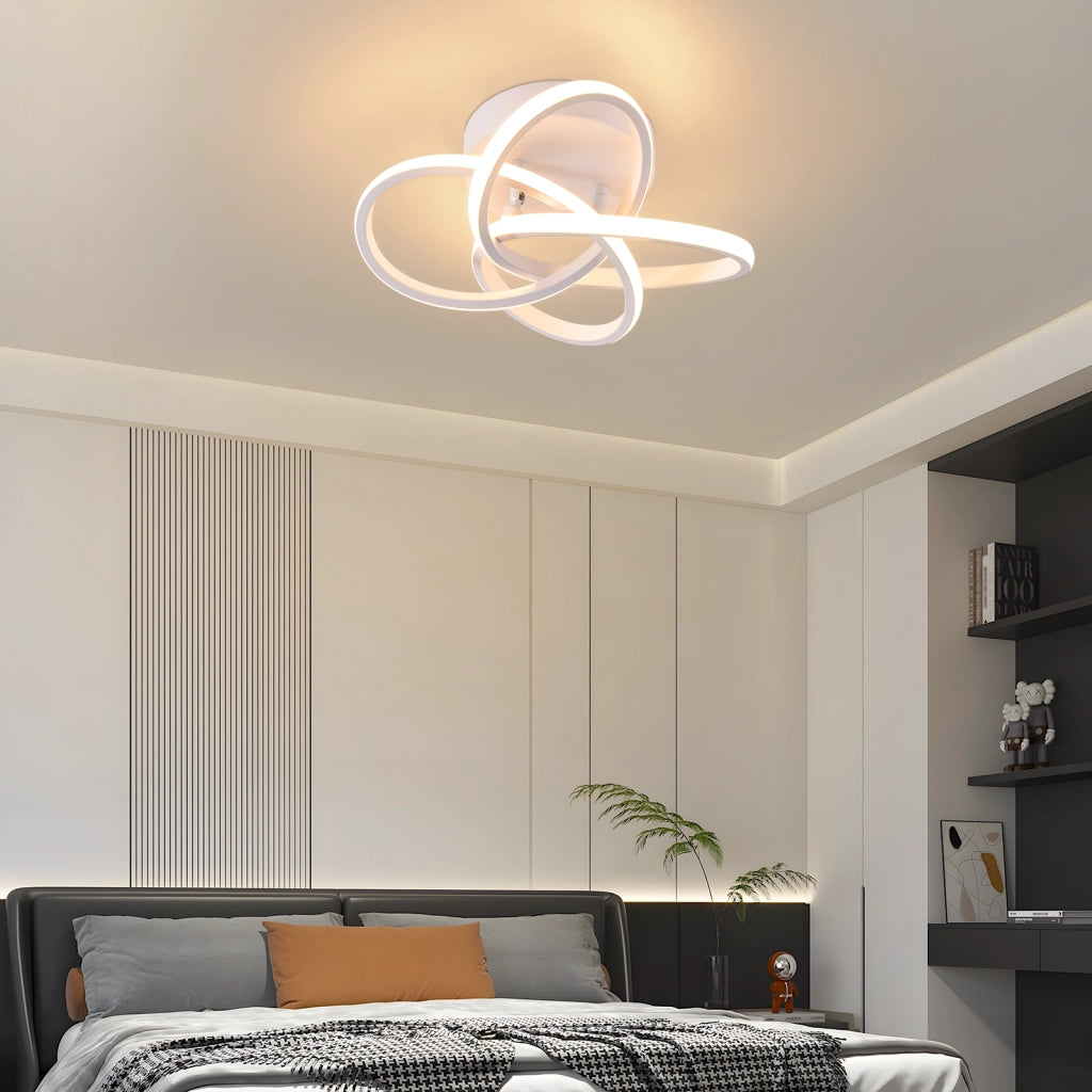 ZMH Lampada da soffitto plafoniera LED moderna 28W 3000K bianco caldo design fiore 4 petali bianco metallizzato 32cm