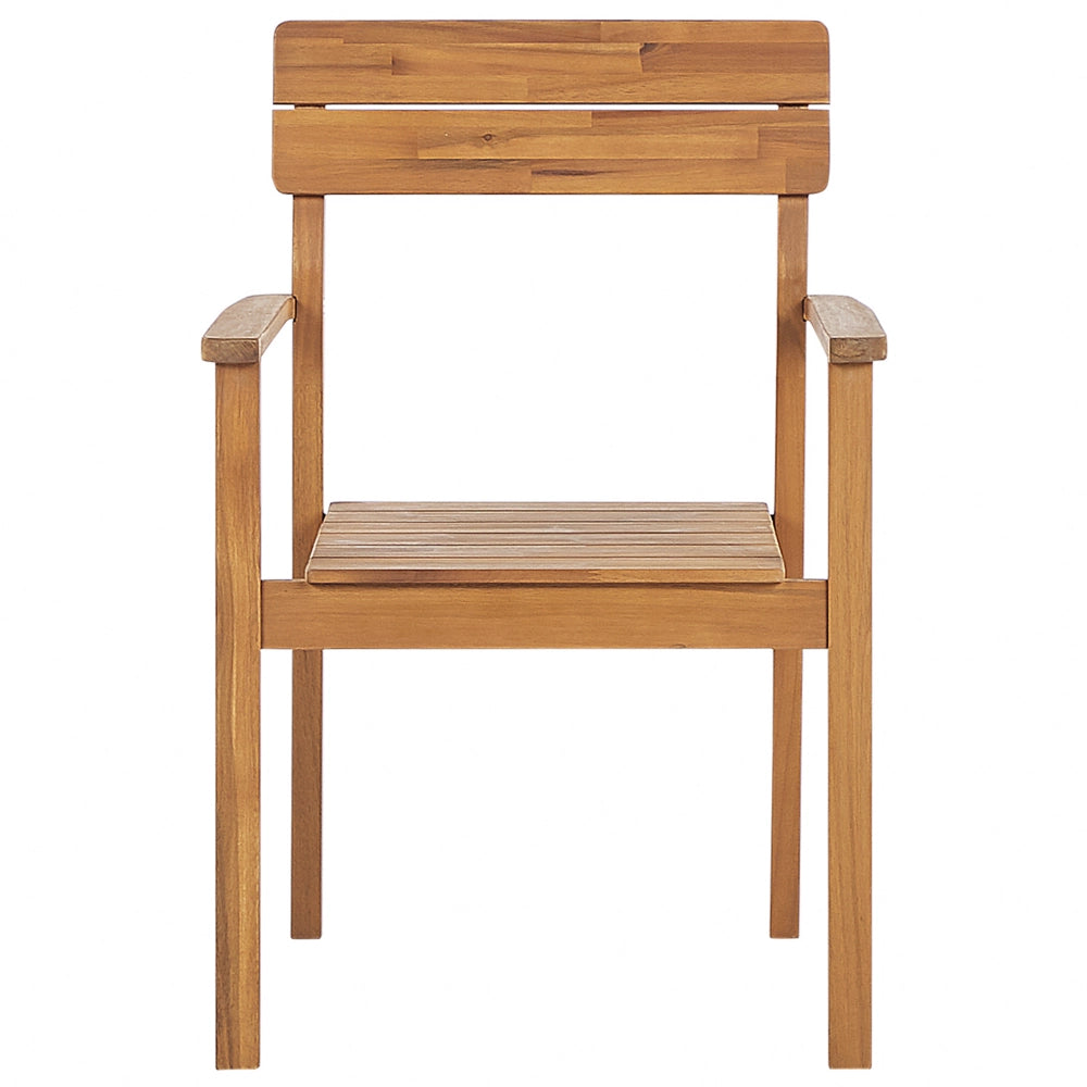 Set di 2 sedie da giardino in legno di acacia chiaro da esterno con braccioli in stile rustico