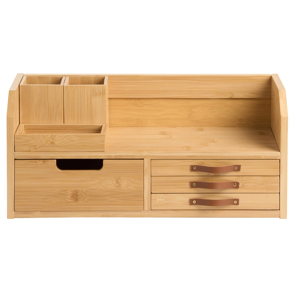 Organizer da cucina in bambù marrone chiaro con cassetti per tè e caffè, accessori da cucina rustici