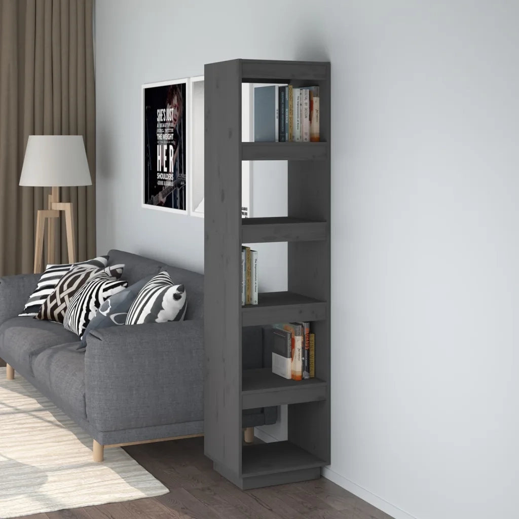 Libreria Divisorio-Scaffale per Libri-Mobile di Stoccaggio Grigio 40x35x167 cm in Legno Massello di Pino