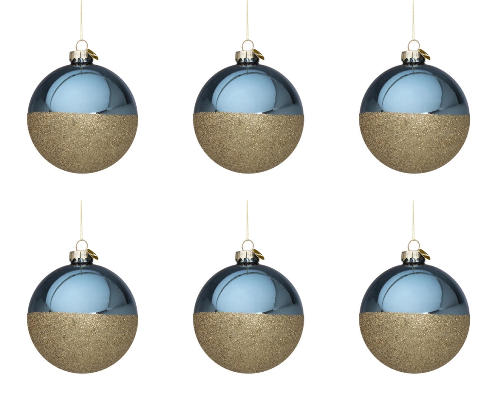 Palline di Natale in Vetro Divisa Blu e Oro Decorazioni Addobbi Albero Halfway Diametro: 80 mm
