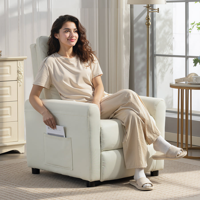 Poltrona Reclinabile 135° Max 73x86x100 cm in Tessuto Effetto Lino Bianco Crema