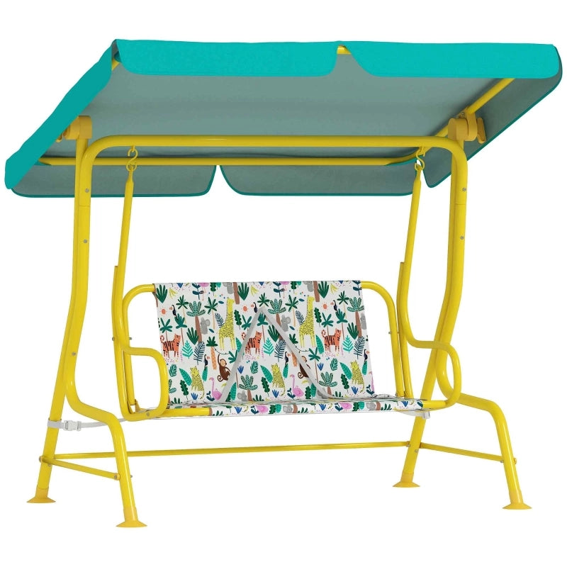 Altalena per bambini a 2 posti con tettuccio regolabile, cintura di sicurezza, verde