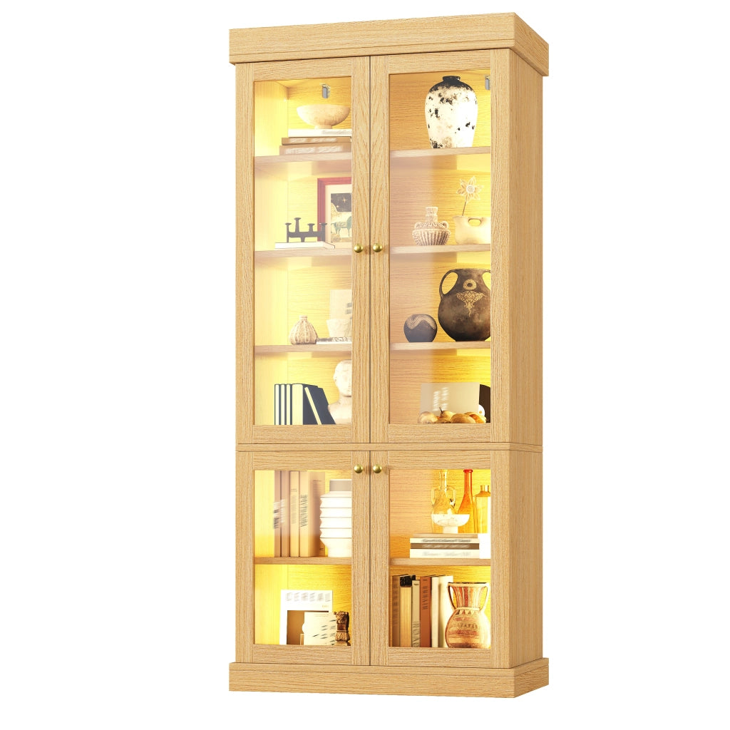 Armadio alto LED con 2 sistemi antiribaltamento; ripiani regolabili e spazio di rangement per salotto 80 × 40 × 180 cm