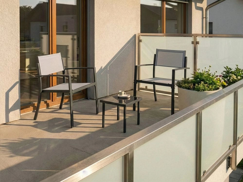 Set da bistrot in acciaio grigio a 2 posti con tavolino da caffè Stile industriale moderno Balcone