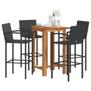 Set Bar da Giardino 5 pz Nero in Legno Acacia e Polyrattan 3295276