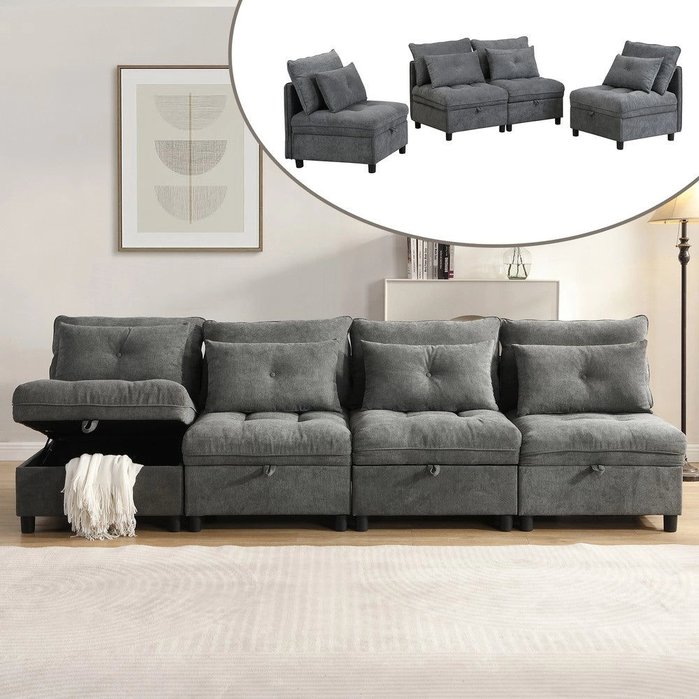Divano letto 4 posti modulare con contenitore ¨C Minimal ¨C Tessuto chenille