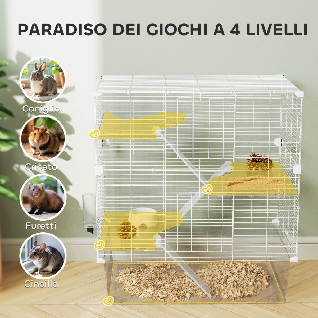Gabbia per Roditori Multilivello ¨C zephmum ¨C Bianco Acciaio 73x47x80 cm